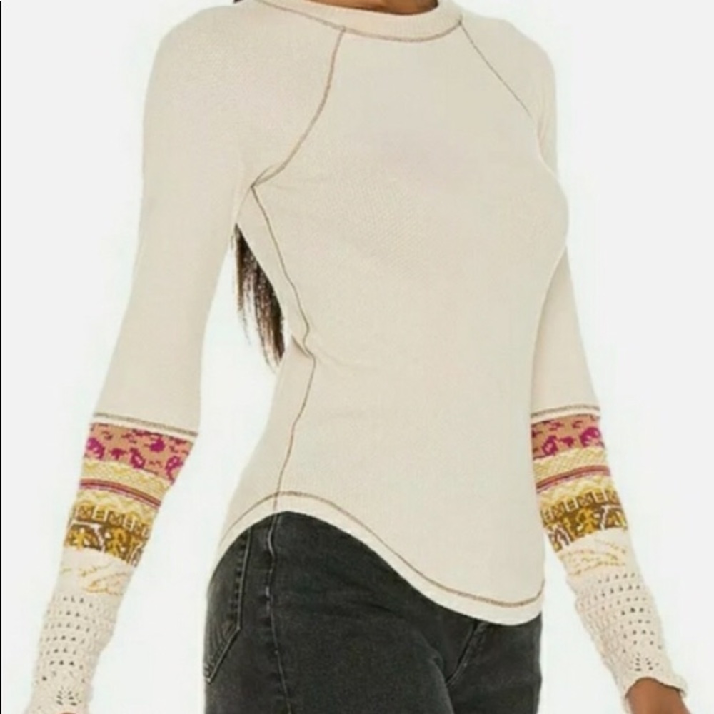 Free People On The Mix Cuff Thermal Knit Top
